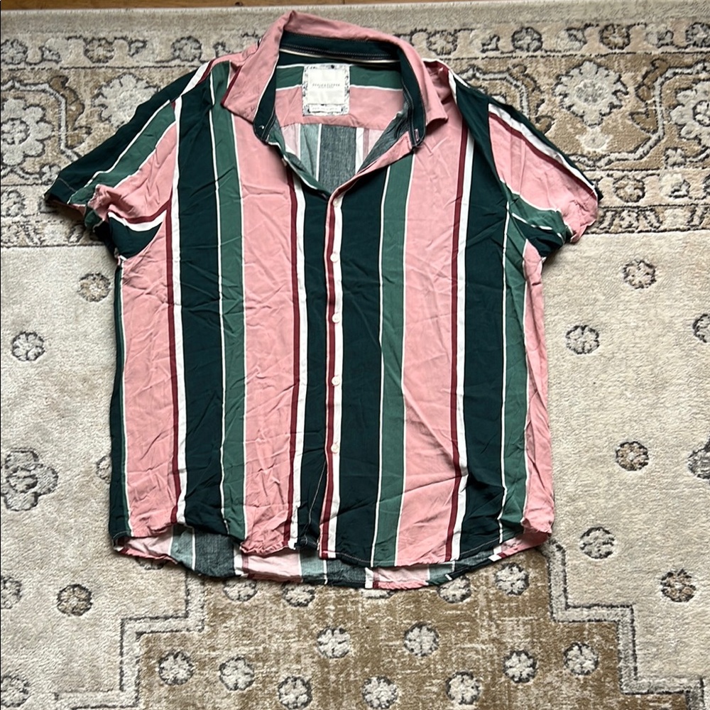 Denim & Flower Pink and Green Casual Button Down Shirt